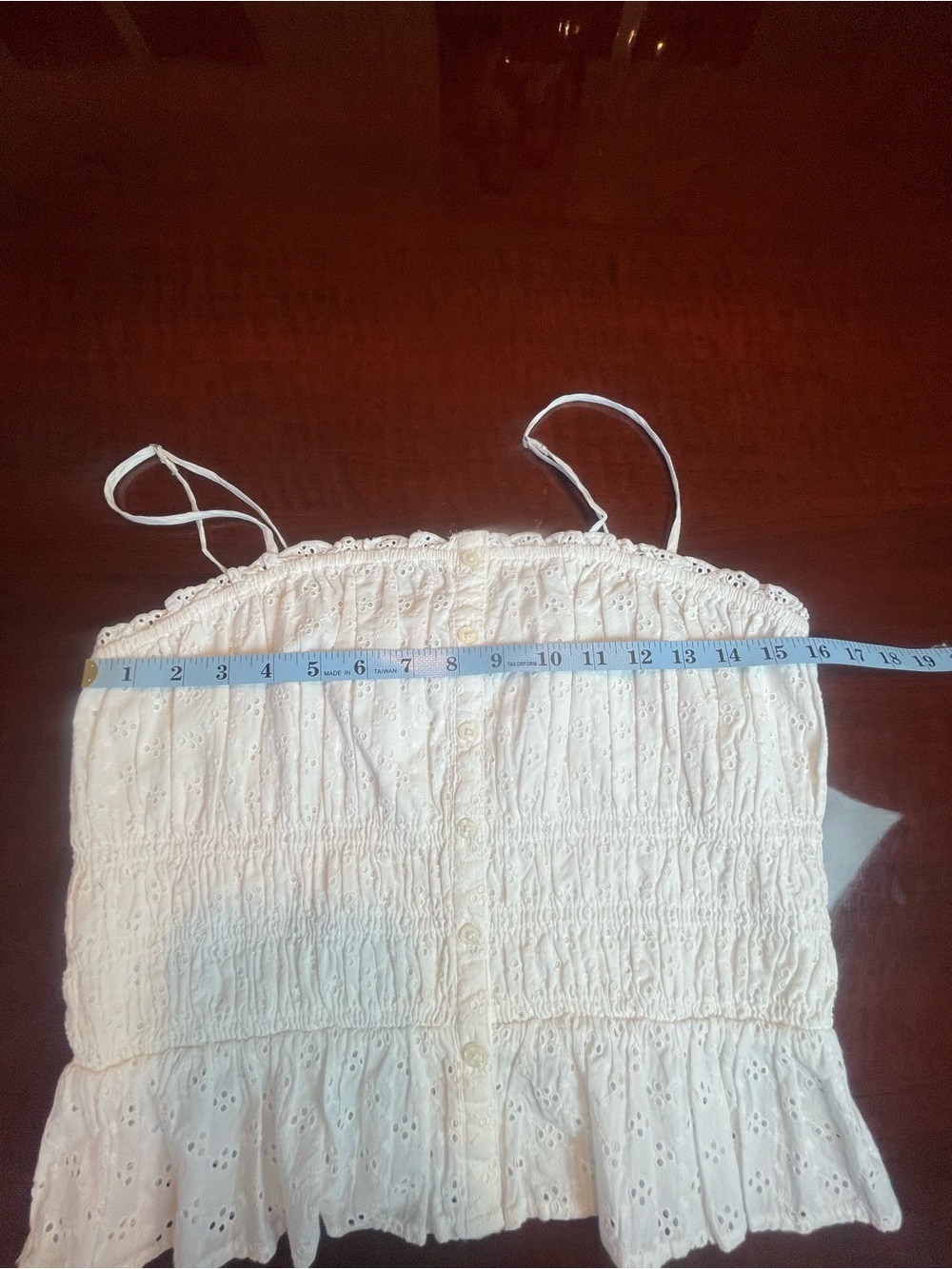 LOFT White Eyelet Button Down Smocked Peplum Cami Top Sz M Cottagecore Aesthetic - Picture 4 of 7